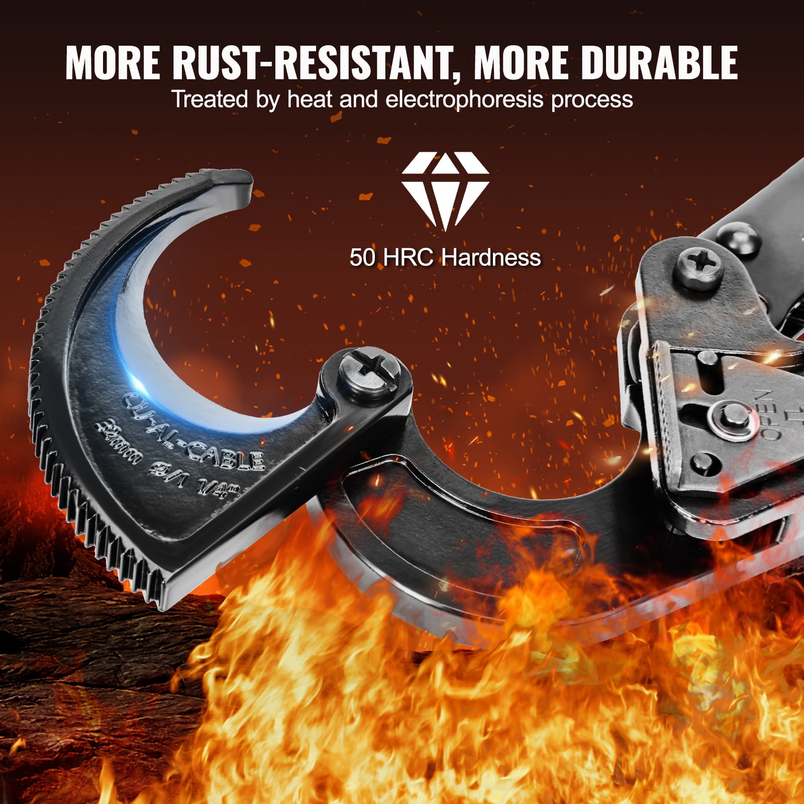 KFFKFF Ratcheting Cable Cutter, 10" Ratchet Wire and Cable Cutter, Cut up to 240 mm??, with Comfortable Grip Handles, Easy to Use Quick-Release Lever, Silicon-Manganese Spring Steel Blade