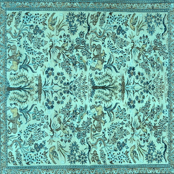 Ahgly Company Indoor Square Persian Light Blue Traditional Area Rugs, 3' Square