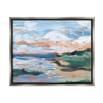 Seaside Modern Landscape Scene Landscape Painting Luster Gray Framed Art Print Wall Art