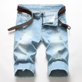 thumbnail image 1 of Shorts de mezclilla para hombre con perforaciones elásticas y bordes pulidos color claro, 1 of 6