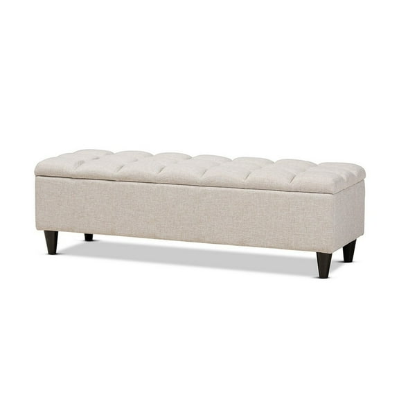 Brette Mid-Century Modern Light Blue Fabric Upholstered Wood Storage Bench Ottoman, Beige, Dark Brown