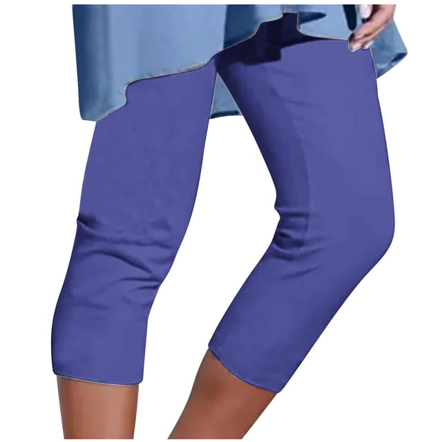 Yuyuzo Womens Plus Size Capris High Waisted Straight Leg Solid Color Bottom Capri Pants for Women 3/4 Slacks