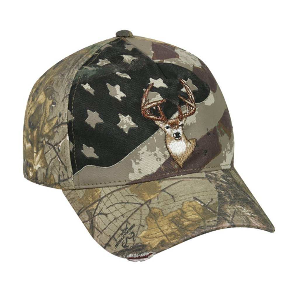 Realtree Xtra Big buck With American Flag Screen Print Camo Hunting Hat