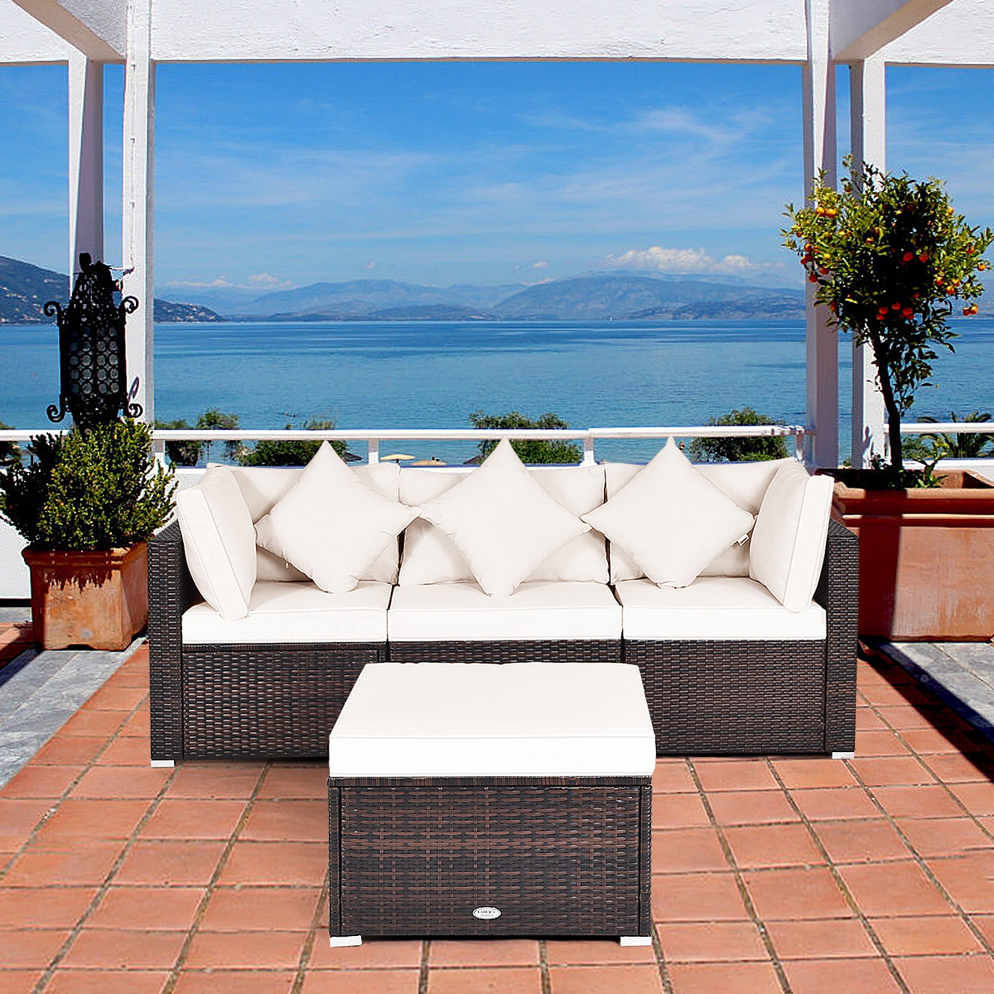 Gymax 4pcs Rattan Patio Sofa Conversation Set Outdoor Furniture Set W