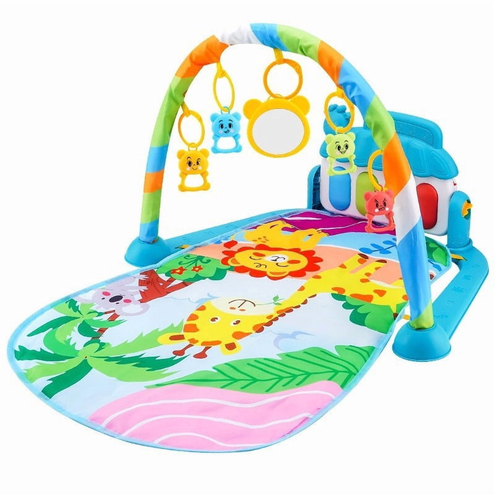 syligr Baby Gym Play Mat with Kick Piano for Newborns Infants 0-12 Months Tummy Time Activity Center, 5 Removable Hanging Toys, Sensory Musical Mat, Large Non-Slip Pad, Birthday Gift for Boys Girls