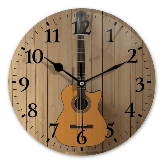 Non-Ticking Silent Wall Clocks Battery Operated Personalized Decor Clock for Bathroom,Office-Guitar Hanging On Wall（10inch）