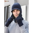 thumbnail image 5 of Spencer 2 In 1 Men Winter Warm Balaclava Beanie Hat Scarf Knit Caps Windproof Conjoined Sleeve Wool Cap Zipper Neck Warmer Ear Protector "Navy Blue", 5 of 8