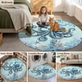 thumbnail image 6 of Coastal Octopus Blue Round Area Rug 4ft, Summer Beach Nautical Coral Starfish Washable Non-Slip Circle Rugs for Bedroom Living Room Kitchen, Soft Non Shedding Circle Carpet for Dining Room Dorm, 6 of 9