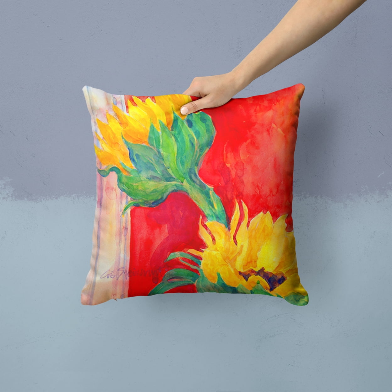 Carolines Treasures 6111PW1414 Flower - Sunflower Decorative   Canvas Fabric Pillow 14Hx14W multicolor