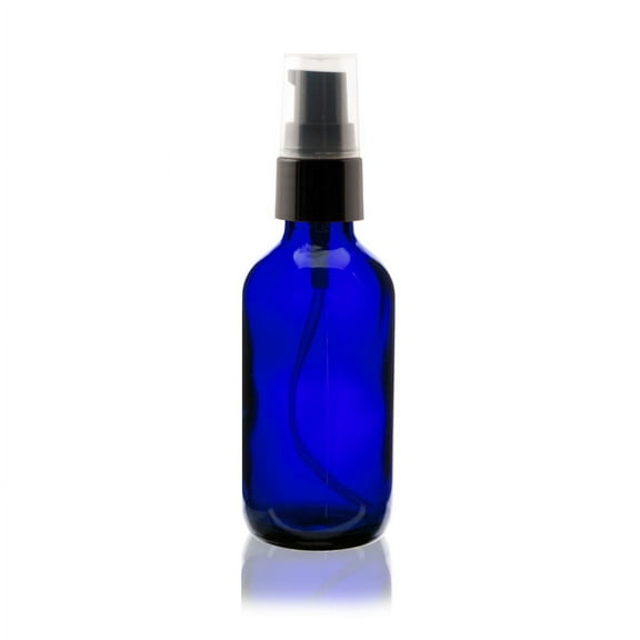 2 oz Cobalt Blue Boston Round Glass Bottle - w/ Treatment Pump - pack of 6