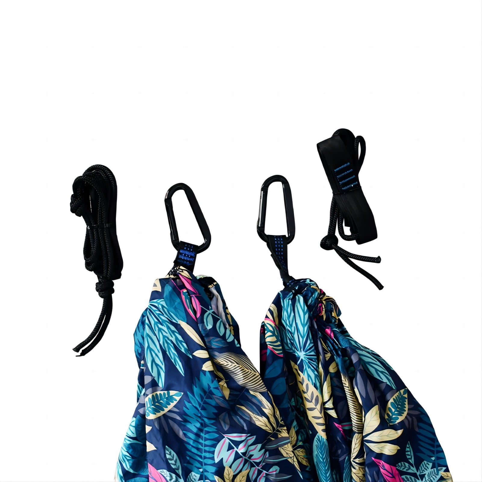 Vebreda Nylon Portable Camping Hammock, Two Person Blue Leaf Print, Assembled Size 124 in. L x 78 in. W