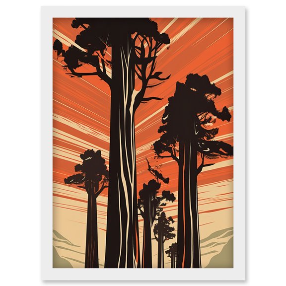 Sequoia National Forest Large Tree Linocut Poster Artwork Framed Wall Art Print A4