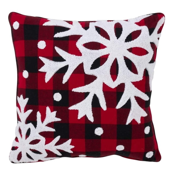 Buffalo Plaid Snowflake Decorative Throw Pillow with Down Filled Insert 18 x 18 Inch