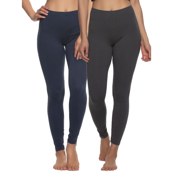 Felina Velvety Super Soft Lightweight Leggings 2-Pack - For Women - Yoga Pants, Workout Clothes (Navy Charcoal, Small)