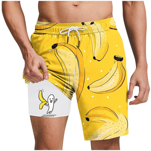 Mens Swim Shorts,Men Swim Trunks with Liner,Summer Novelty Funny Print Beach Shorts with Pockets & Adjustable Drawstring Elastic Waist Short Bottoms Holiday Vacation Short S-3XL