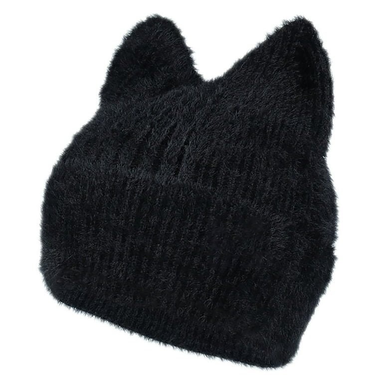 XFHLMJFF Crochet Hats for Women Cat Beanie Solid Color New