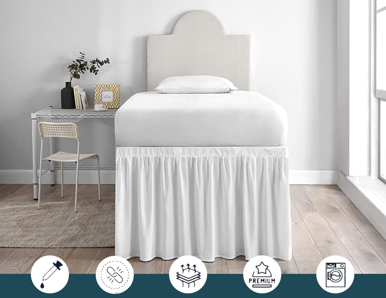 Dorm Room Bed Skirt - College Dorm Bed Skirt - Twin XL, Extra Long - 40 Inch Drop - 100% Microfiber - White