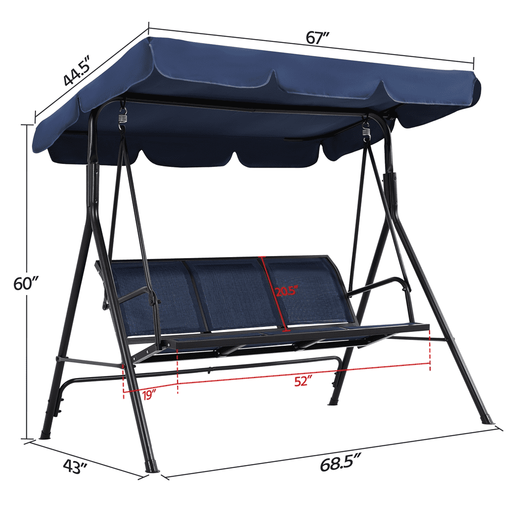 Alden Design 3-Seat Texteline Fabric Patio Swing Chair with Adjustable Canopy/ Armrests, Blue