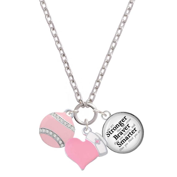 Delight Jewelry Silvertone Pink Tennis Ball with Clear Crystals - Light Pink Heart Nurse Strong Zoe Necklace