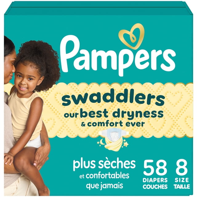 Pampers Swaddlers Diapers, Size S8 (30+ lbs), Absorbent, Keeps Baby Dry and Comfortable, Skin Safe Disposable Baby Diaper
