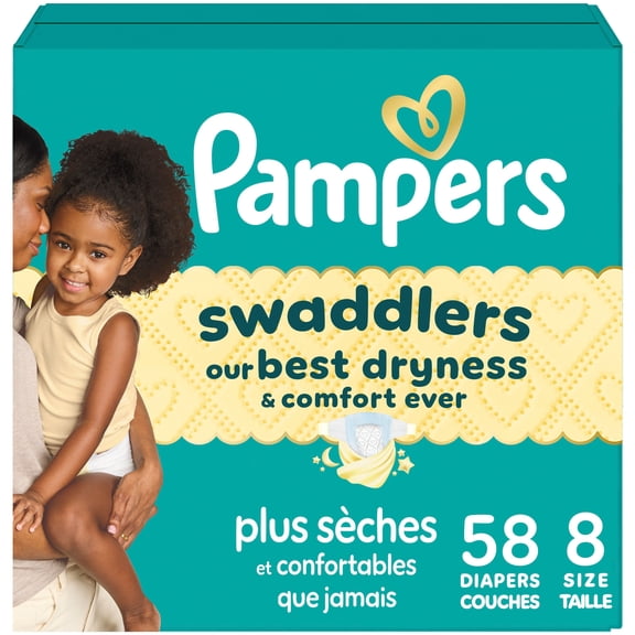 Pampers Swaddlers Couches, Taille P8 (30+ lbs), Absorbantes, Garde Bébé au Sec et à l'Aise, Couche Jetable pour Bébé Sans Danger pour la Peau