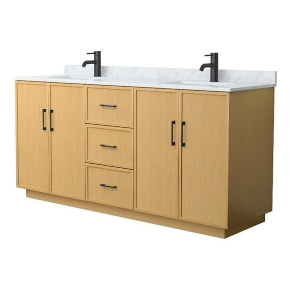 Elan TK 72" Light Oak Double Vanity & White Carrara Marble Top & Black Trim