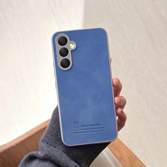 For Samsung Galaxy S25 FE Phone Case,Compatible With Wireless Charging,Skin-feel Anti-Scratch PU Leather Back Design,Anti-fall Silver Bumper,Ultra Slim Shockproof Durable Phone Case,Blue