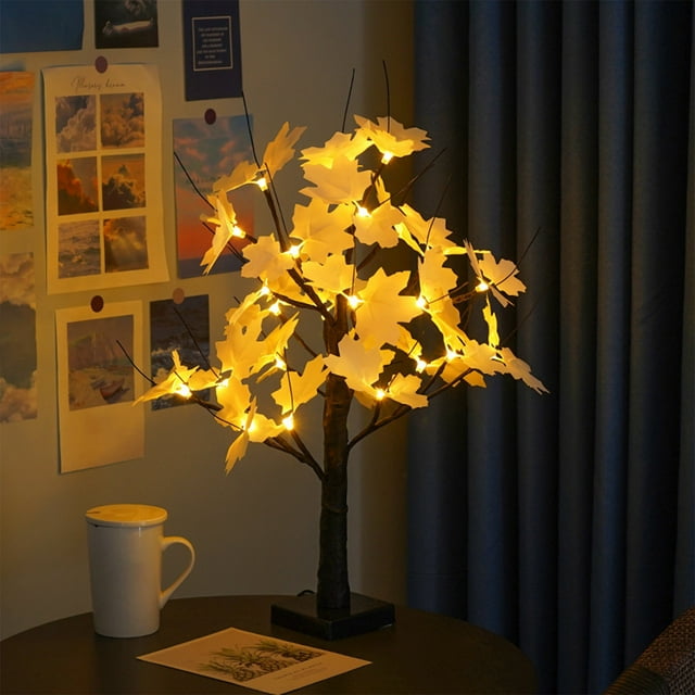 Rvkxad Small Birch Tree Lights, 24 LED Battery Powered for Christmas Thanksgiving, Glowing Tree Lamp, Holiday Decoration