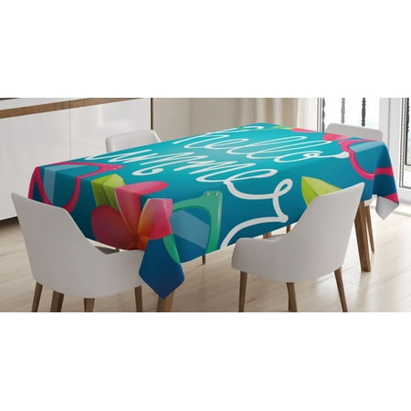 

Hello Summer Tablecloth Funky Illustration of Summer Images Colorful Sunglasses and Frangipani Buds Rectangular Table Cover for Dining Room Kitchen 60 X 84 Inches Multicolor by Ambesonne