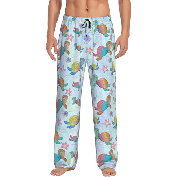 Balery Colorful Sea Turtle Pantalones de pijama para hombre, pijama ultraligero, pantalón de descanso-Medium