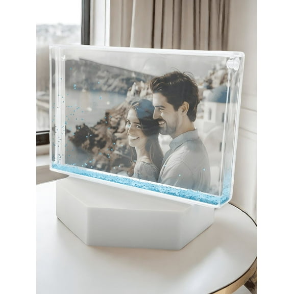 SH.DERAM 4 * 6 inch rectangle photo liquid glitter picture frame BLUE for couples