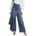 thumbnail image 2 of Women's Irregular Splicing Flare Jeans, High Waisted Button-Front Denim Pants, Streetwear Wide Leg Pants for Women, Retro Y2K Fashion Jeans, Street Style and Everyday Outfits-Sky Blue, 2 of 4