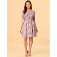 thumbnail image 3 of Vestido Fruncido De Manga Corta Con Hombros Descubiertos Y Estampado Floral Para Mujer Rosa XS, 3 of 6