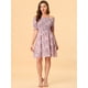 thumbnail image 3 of Vestido Fruncido De Manga Corta Con Hombros Descubiertos Y Estampado Floral Para Mujer Rosa XS, 3 of 6