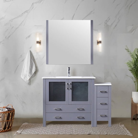 48 in. Wide Dark Grey Single Bath Vanity | With Side Cabinet and Stain-Resistant Countertop | Aesthetic and Durable
