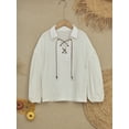 thumbnail image 3 of Linjinx Chemise Médiévale Pirate pour Garçons Enfants Rétro Renaissance Viking Manches Longues Lacets Mercenaire Écossais Blanc G, 3 of 7