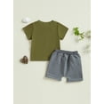 thumbnail image 6 of Toddler Baby Boy Summer Clothes Set 6 12 18 24 Months 2T 3T 4T Tractor Letter Print Short Sleeve T-Shirt Elastic Waist Solid Shorts Outfit Sets, 6 of 9