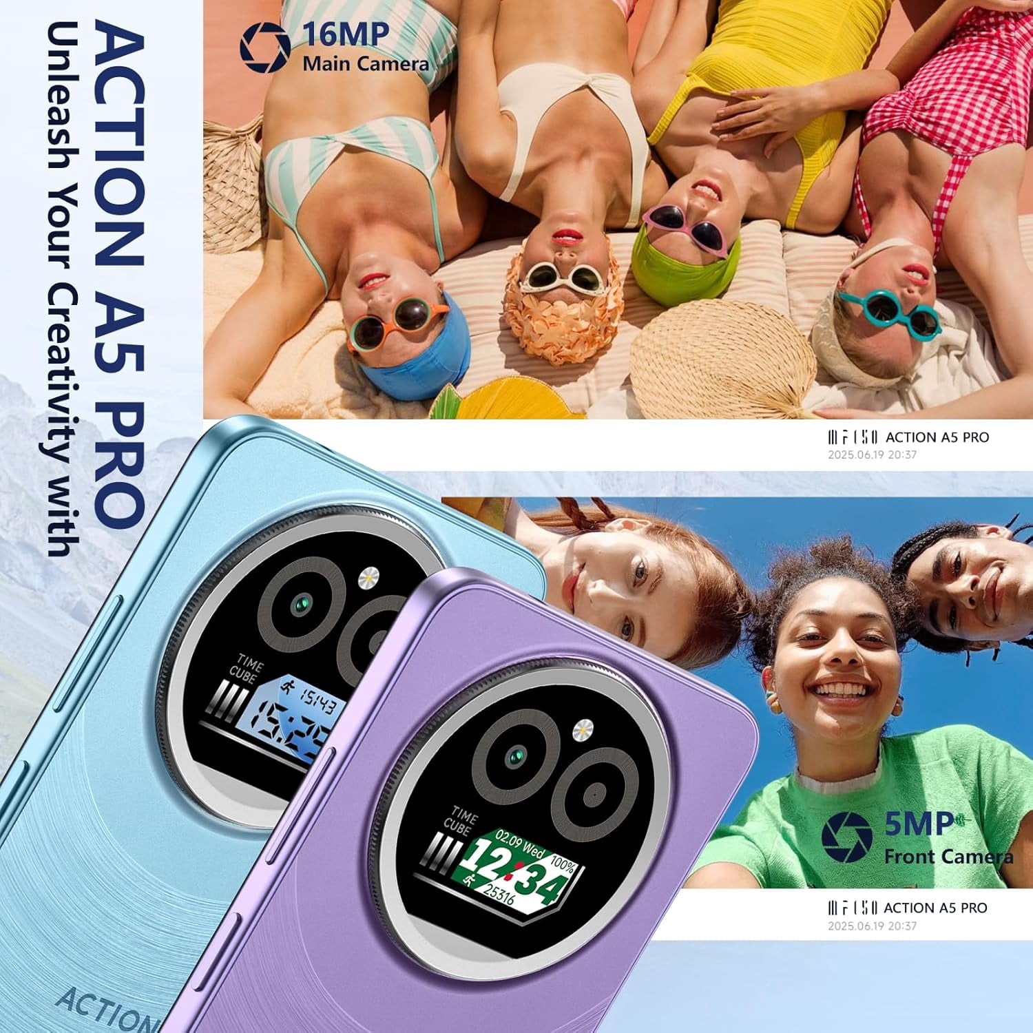 IIIF150 Action A5 Pro Mobile Phone Android 15, 8(3+5) GB 256GB/1TB Smartphone Cheap, 6.88 Inch HD & 1 Inch Rear Screen, 5100mAh Telephone Gaming
