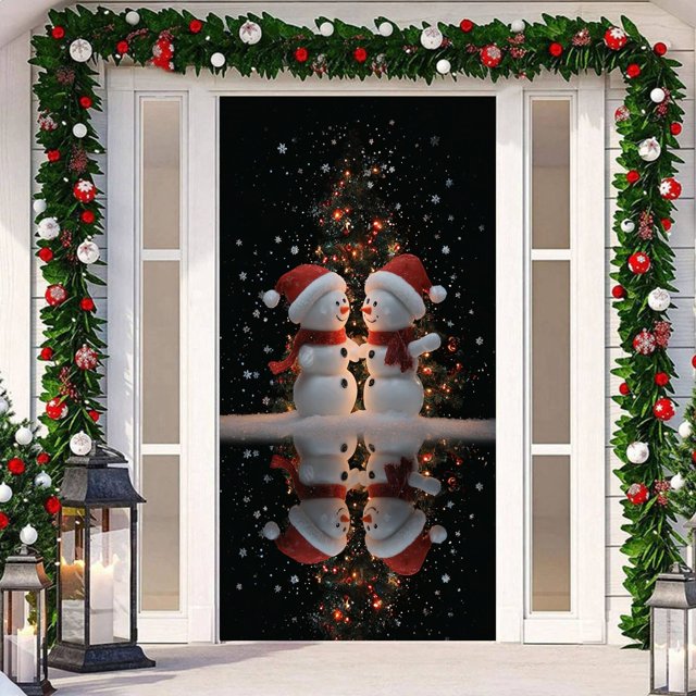 Cow And Snowman Door Sign Decorative Tapestry Holiday Party for Home Entrance