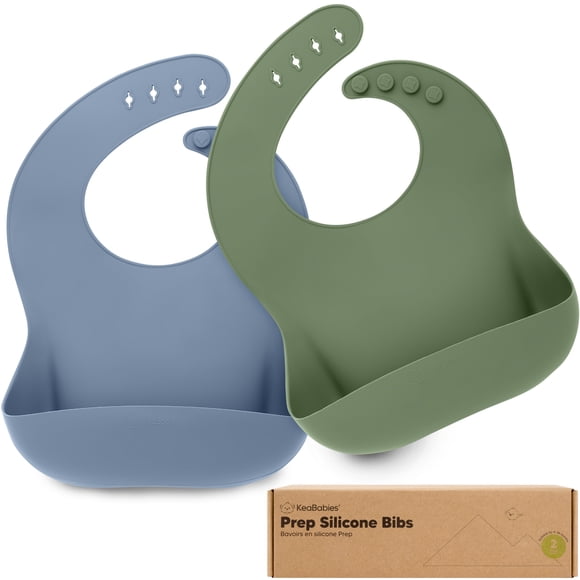 Baberos de silicona para bebés KeaBabies, paquete de 2 para comer, impermeables