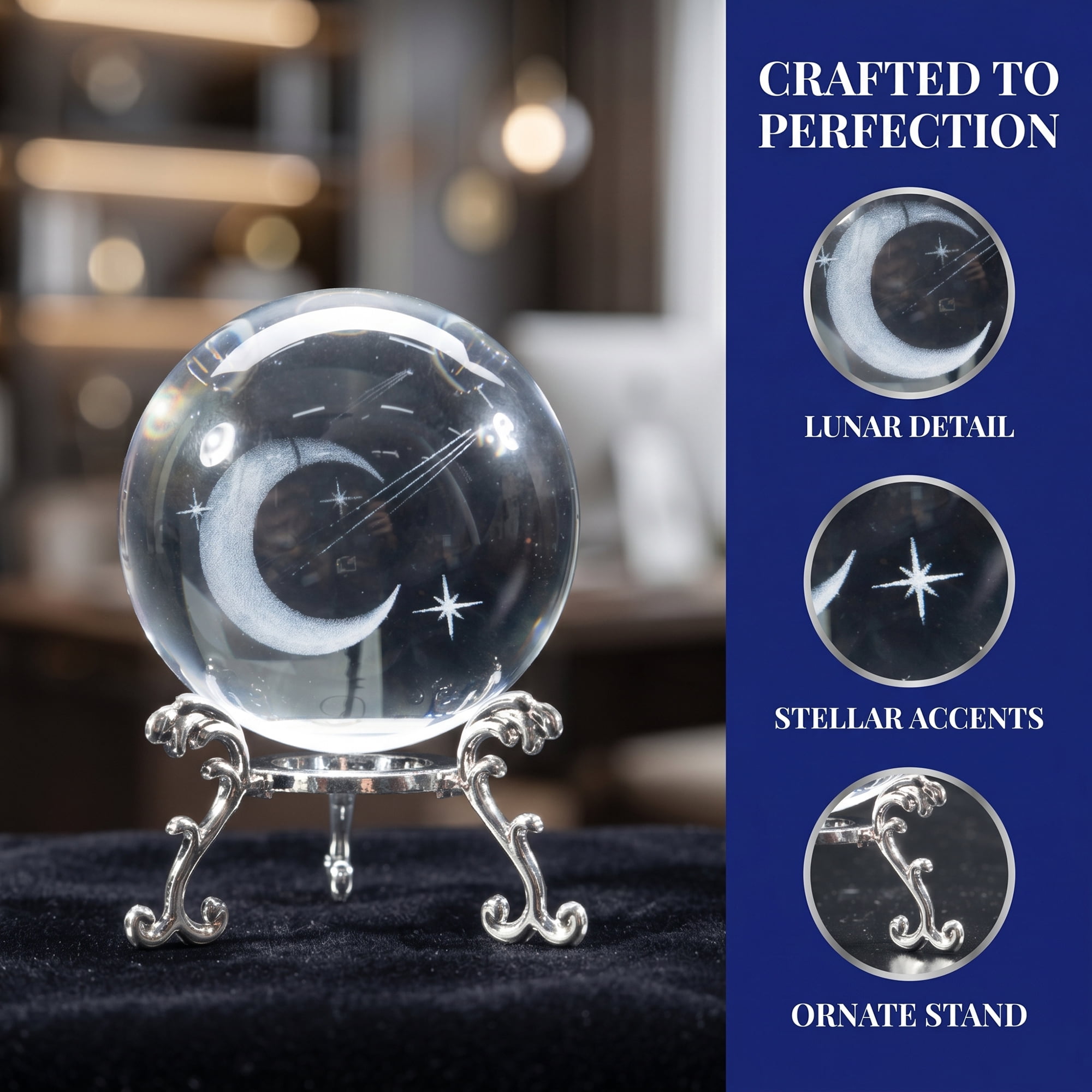 Unique Bargains Crystal Ball Figurine 3D Glass Paperweight with Base Clear Style H