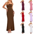 thumbnail image 6 of Women's Square Neck Spaghetti Strap Maxi Dress Backless Cutout Bodycon Long Dress for Party Graduation Evening, 6 of 6