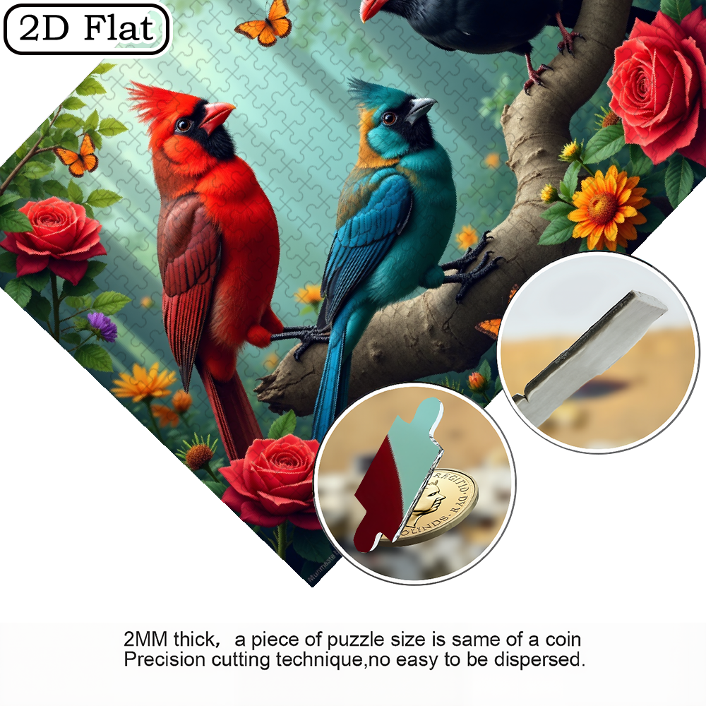 1000-piece horizontal paper jigsaw puzzle - lively birds and butterflies, with dimensions of 29.4*19.6 inches.