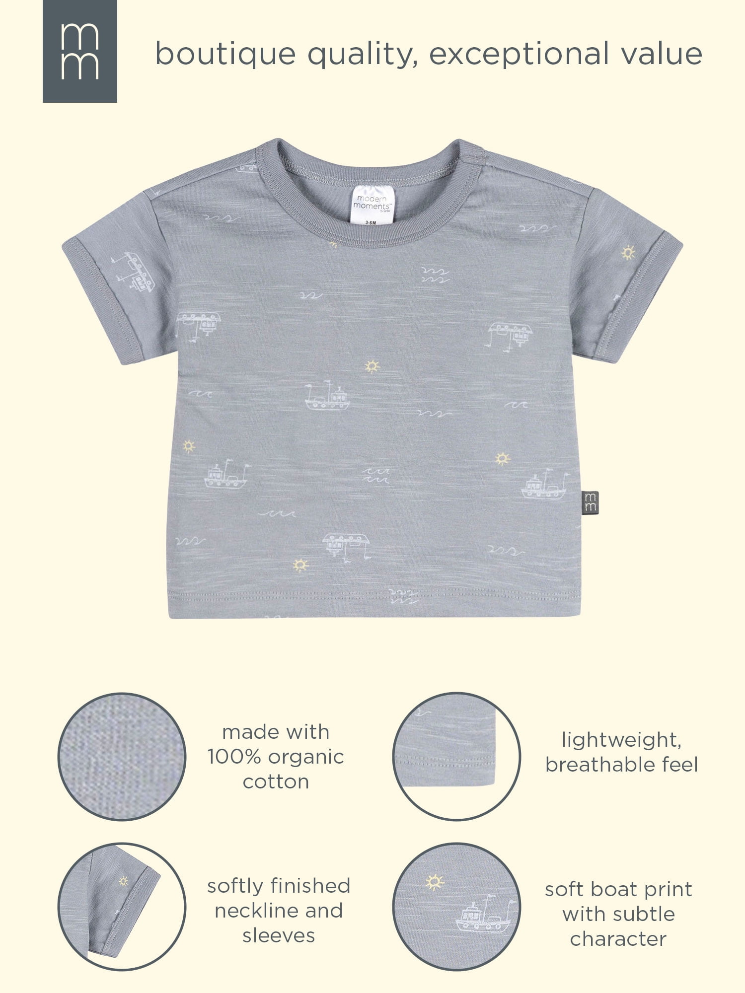 Modern Moment by Gerber Baby Boy Organic Short Sleeve Top, Sizes 0/3 Months - 24 Months