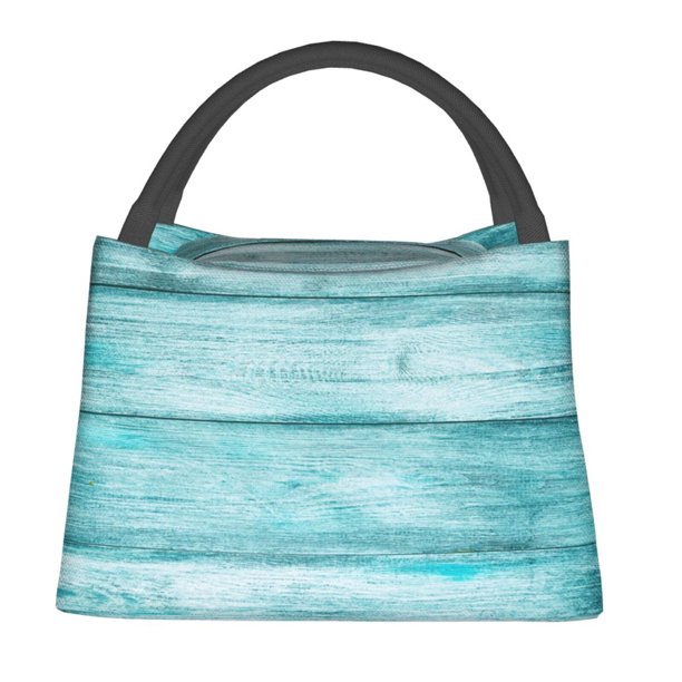Easygdp Teal Turquoise Wood Bolsa de Almuerzo Insulada Reutilizable, Bolsa de Mano y Bandolera para Oficina, Trabajo, Viajes