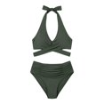 thumbnail image 3 of Womens Tummy Control Bathing Suits Modest Bikini Sets Twist Front Two Piece High Waisted Halter Bikini Sets (Green XL), 3 of 3