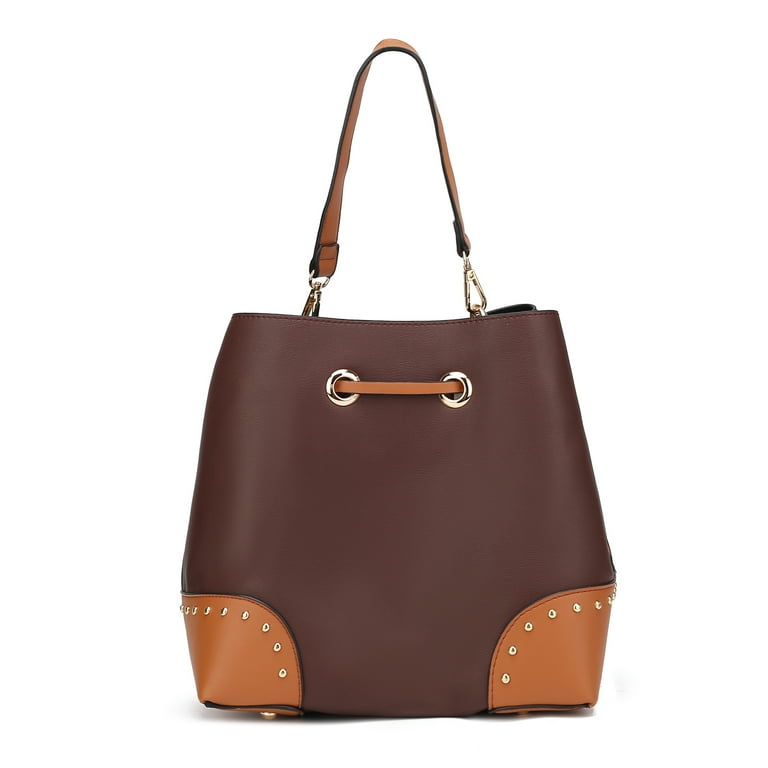 MKF Collection Candice Women s Color Block Bucket Bag Wallet 2 Piece Set by Mia K. Black Cognac