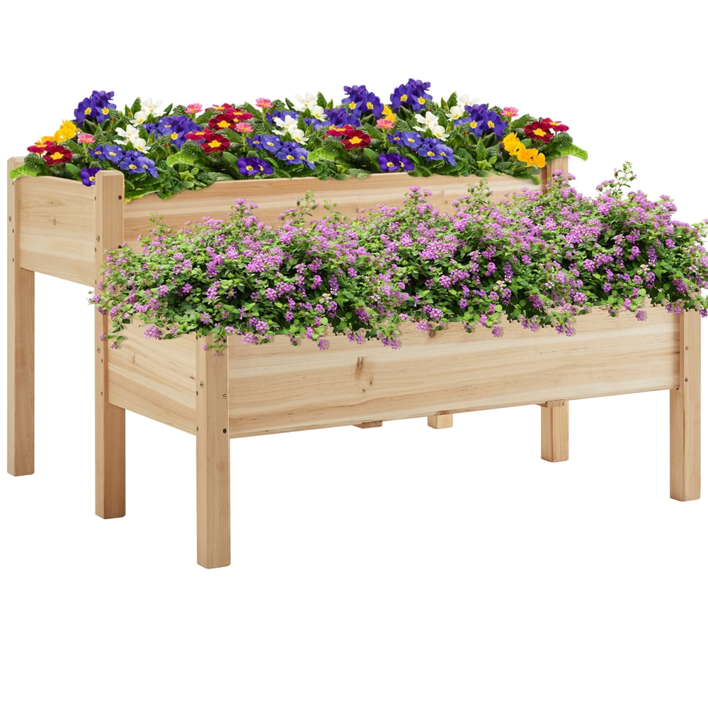 Yaheetech 2-Tier Elevated Planting Box Fir Wood Twin Beds for Garden Yard, Wood