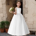 thumbnail image 2 of Elegant V-Back Satin Dress for Girls, Formal Flower Girl Gown for Wedding Birthday Party, Toddler Communion Dress with Bow Sash, 2 of 7