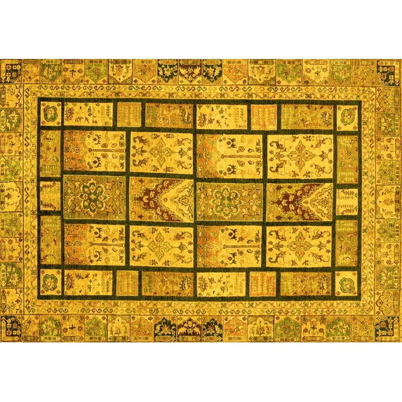 Ahgly Company Indoor Rectangle Abstract Yellow Modern Area Rugs, 6' x 9'